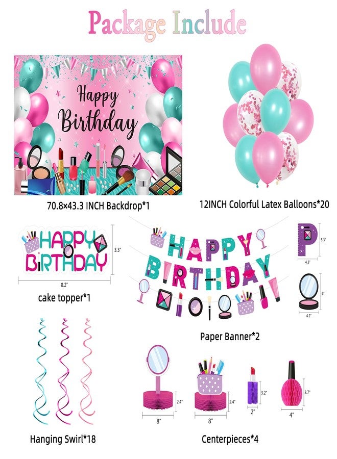 Roetyce Makeup Birthday Party Decorations - 46PCS Kit, Pink Spa Themed Birthday Supplies With Banner, Balloons, Cake Topper - Image 2
